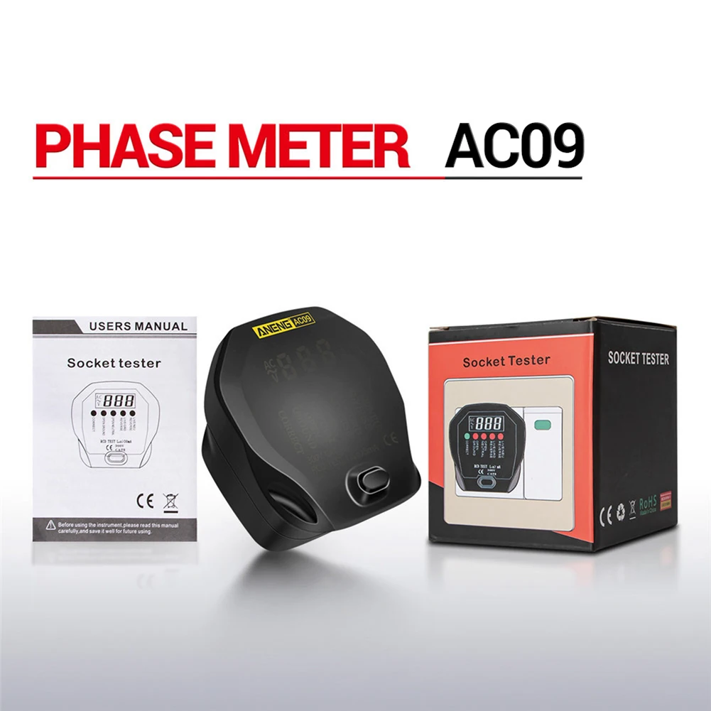 

AC09 Digital Socket Outlet Tester Voltage Test Socket Detector Electric Circuit Breaker Finder Ground Line Phase Check