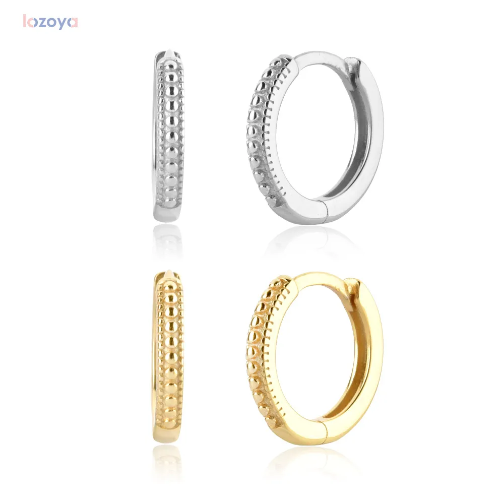 

LOZOYA 925 Sterling Fashion Jewelry Piercing Silver 10mm 15.5mm Hoops Two Line Zircon Pave Thick Huggies Women Pendiente