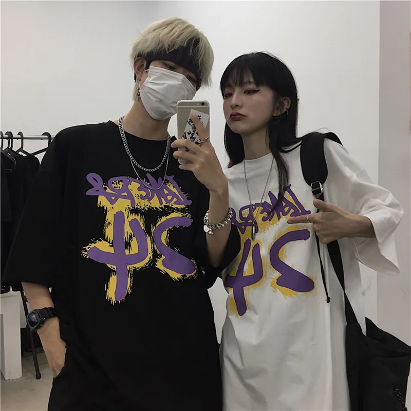 

Maxxo Korean Dark Digital Series Short-Sleeved T-Shirt For Teenagers Tops Couple Clothes High Street Grunge Clothes Emo Tees Y2k