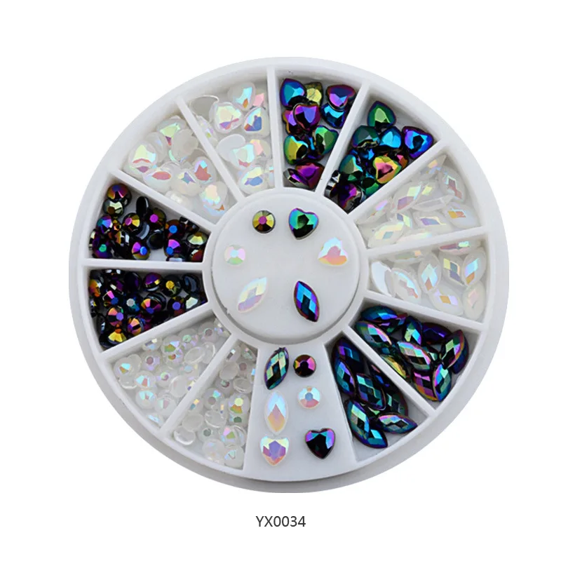 YX0034 1 коробка красочные 3D желе AB акриловые колеса Декоративные наклейки для ногтей DIY Дизайн ногтей колеса Советы ювелирные изделия Стразы инструменты для маникюра - Цвет: YX0034