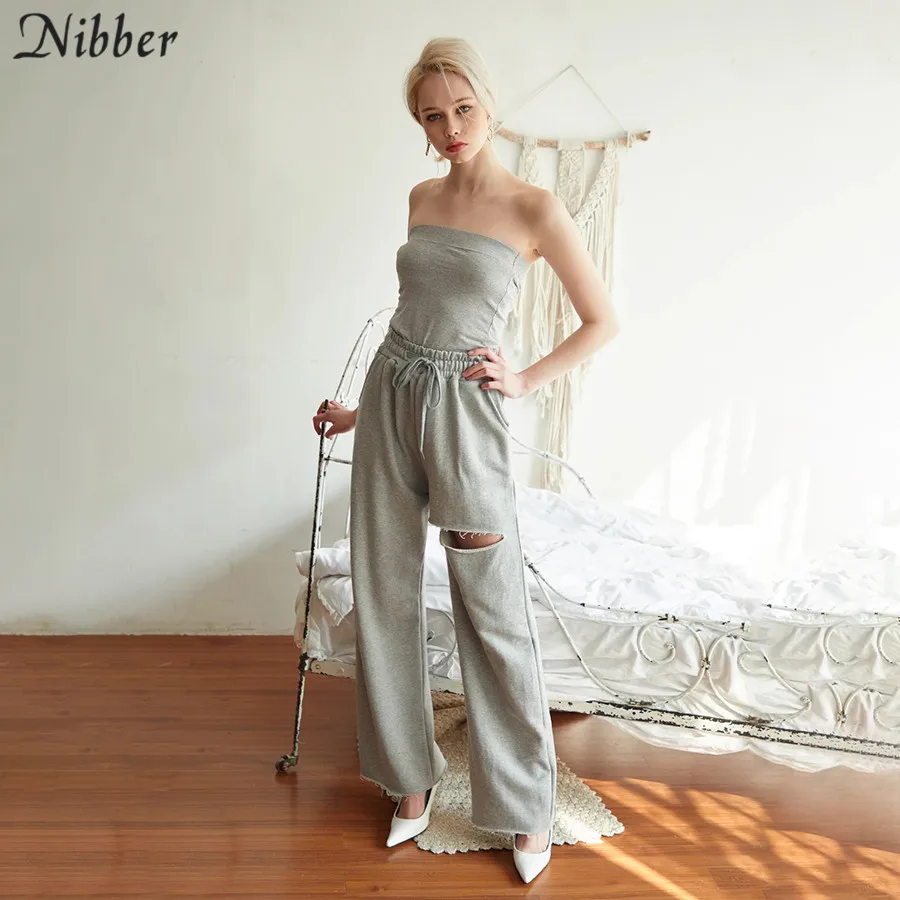 Nibber модные однотонные базовые штаны с дырками женская повседневная одежда в