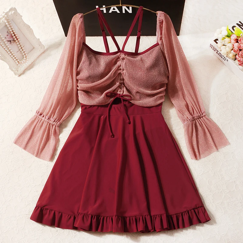 Новинка 2022 женский слитный купальник с длинным рукавом купальный костюм мягкой