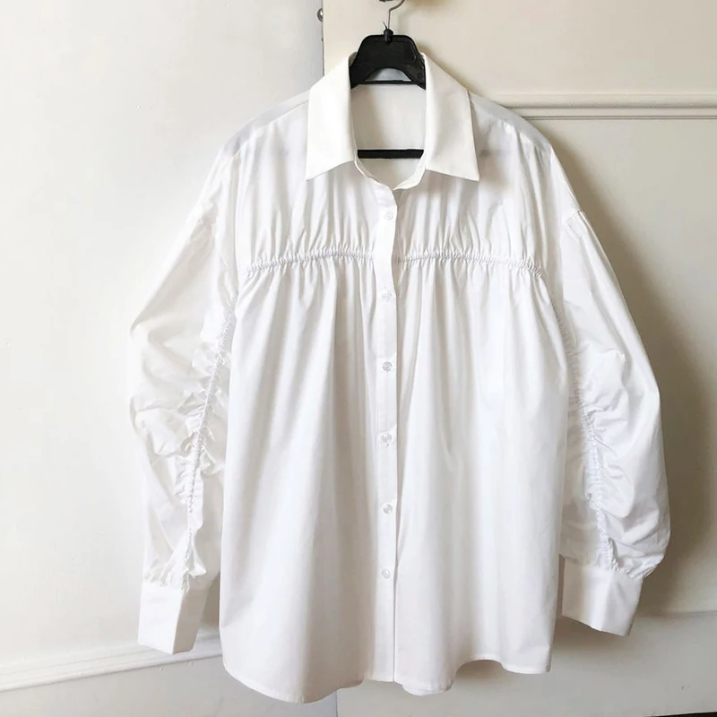 

Women Spring Lantern Sleeve Loose Shirt Casual Solid Single-Breasted Cardigan Tops Female Office Ladies Streetwear Blouses Tops