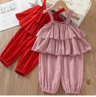 free shipping 2021 girls clothing set summer baby girls clothes sets girl straps toppant girls pants suit