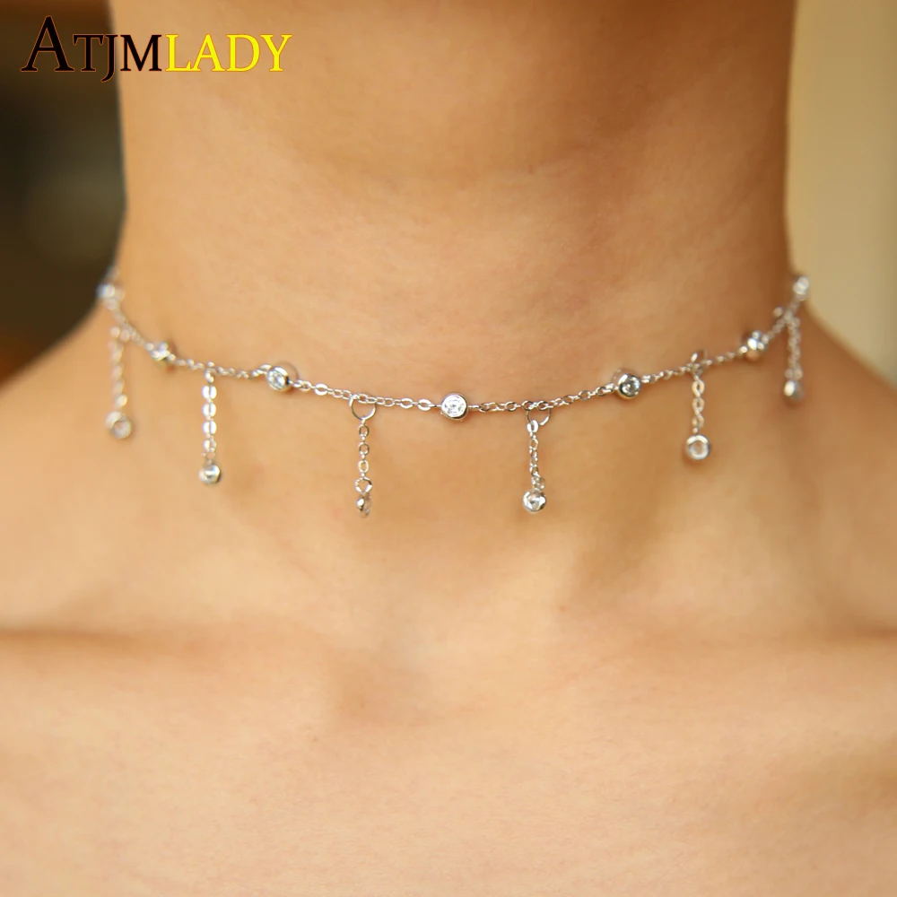 Новинка 100% Серебро 925 пробы с кубическим цирконием очаровательное колье-чокер