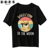dogecoin to the moon cute cartoon sweet girls japanese streetwear t shirt chlidren summer top baby t shirt cartoon shirt