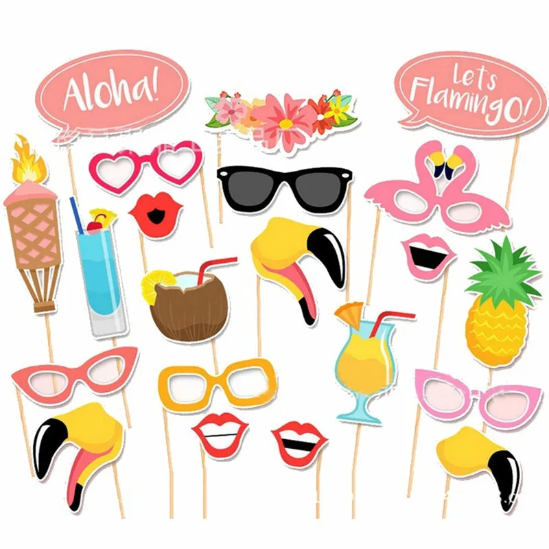 

21Pcs Flamingo Photobooth Props Wedding Party Decoration Brithday Photo Booth Kit Accessories Hawaii Tropical PT28