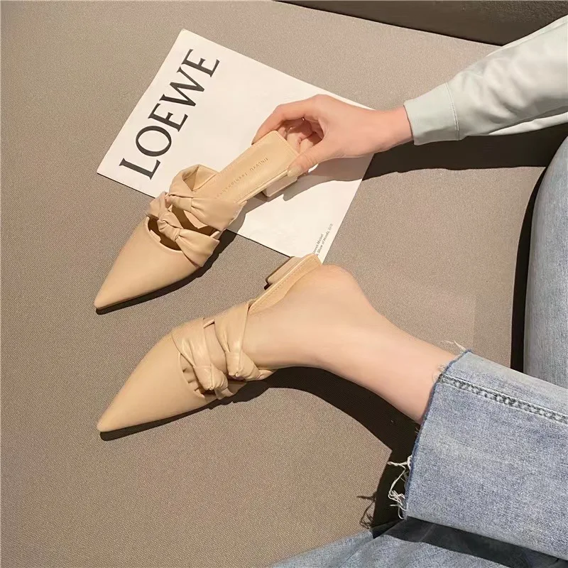 

Женские шлепанцы с острым носком, черные, белые или бежевые удобные шлепанцы без застежки, на низком каблуке, лето 2022