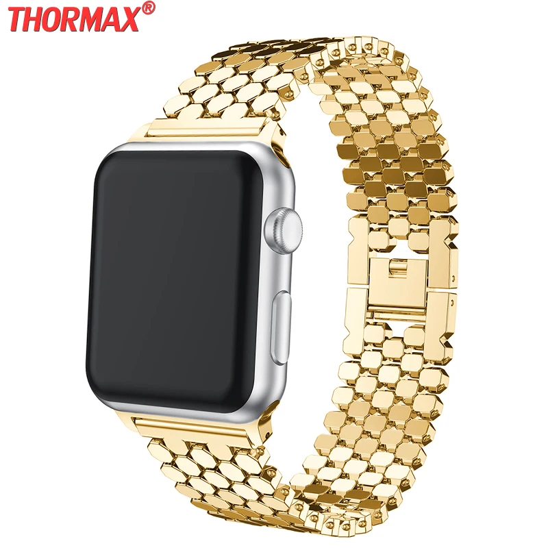 Ремешок из нержавеющей стали для apple watch, 42 мм, 38 мм, 40 мм, 44 мм, браслет для iwatch, 5 полос, серия 5, 4, 3, 2, золотистый, черный