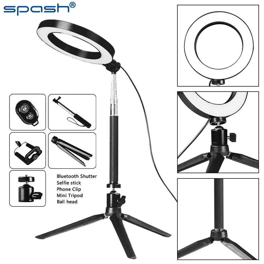 LED Ring Light 6 / 8 Inch Lamp Bluetooth USB Plug with Selfie Stick Tripod Phone Holder for YouTube Photography Video light | Электроника