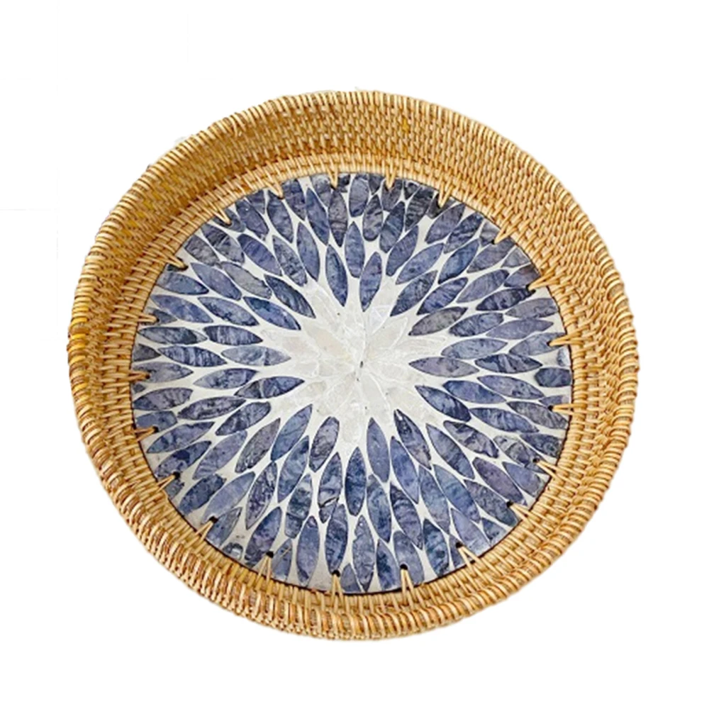 

Плетеная корзина, коробка для хранения, держатель для закусок, 25x5 см, ротанговый Домашний Органайзер, Универсальный прочный круглый поднос ...