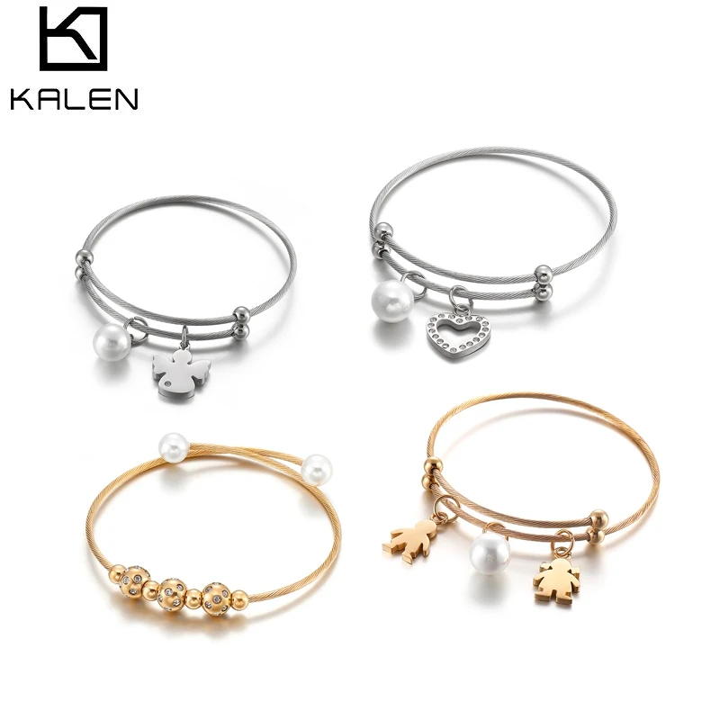 

Kalen Simple Crystals Love Bangles DIY Accessories Bracelets Boy and Girl Jewelry Stainless Steel Bangles For Women Gift