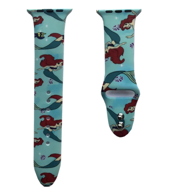Little Mermaid Band2 YUKIRIN Cartoon Stitch Lion King Little Mermaid Silicone Sport Band For Apple Watch Series 5 4 3 2 1 Wrist Strap Case for iWatch - Band Color: Little Mermaid Band2