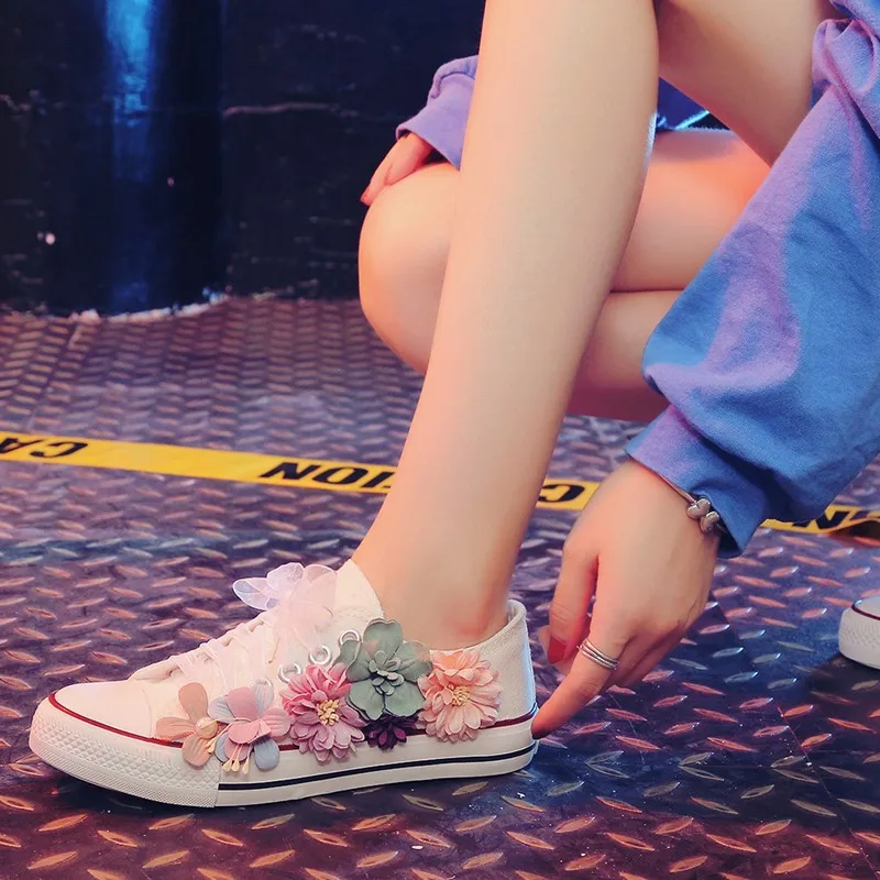 

Женские парусиновые туфли ручной работы, повседневные туфли на Плоском Каблуке с цветами, осень 2020