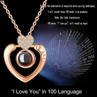 hot sales new arrival i love you 100 languages light projection roundheart pendant necklace jewelry wholesale dropshipping