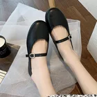 Женские кожаные туфли на плоской подошве, черные туфли мэри джейн с пряжкой и ремешком, повседневные туфли, 8942N, для весны, 2021