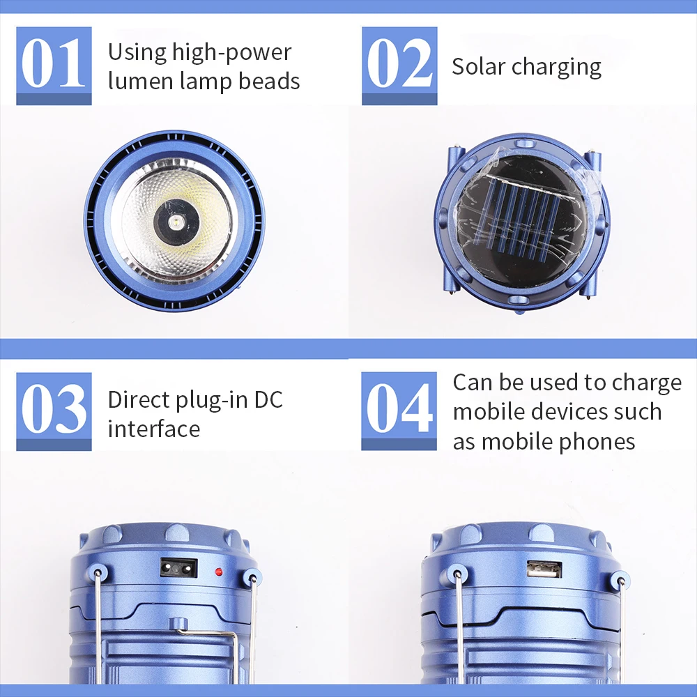 

Portable Solar Power Rechargeable Lamp Camping Flashlight Retractable Emergency Lighting Camping Lantern Collapsible Lamp