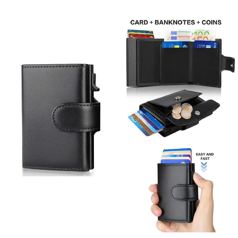 

Модный алюминиевый кошелек для кредитных карт 2021, многофункциональные мужские кошельки тройного сложения с RFID-блокировкой, кожаные тонкие ...
