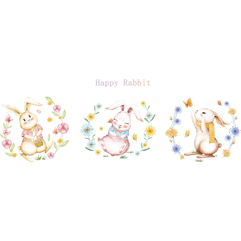

Cute Three Rabbits Wall Stickers for Girls Bedroom Wall Decoration Living Room Sofa Home Decals Wallpaper PVC Self-adhesive