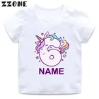 Милая мультяшная футболка для девочек с единорогом номер 1-10, футболка на заказ с именем на день рождения, Детские топы для маленьких мальчиков, детская одежда, подарок HKP5398