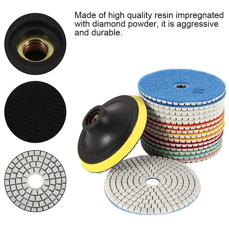 

15Pcs Diamond Polishing Pads 4in Polishing Wheel for Granite Stone Concrete Marble Polishing Grinding Discs Set Buffing