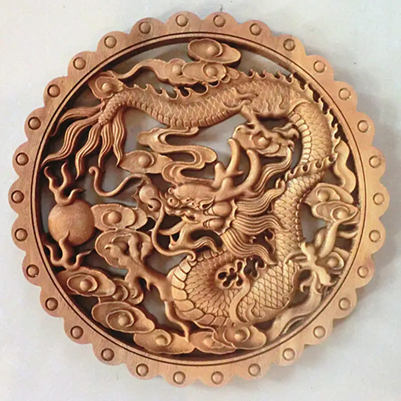 

Art Decoration Chinese Hand-Carved Dragon Statue with Camphor Wood Wall Sculpture Zodiac Animal Statue