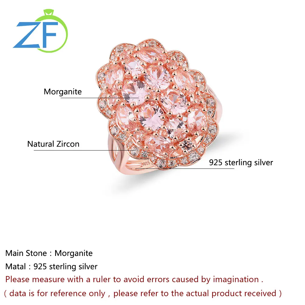 

GZ ZONGFA High Quality Fashion Pink Morganite Natural Zircon Gem Ring 925 Sterling Silver Jewelry Lady Jewelry Wedding Ring