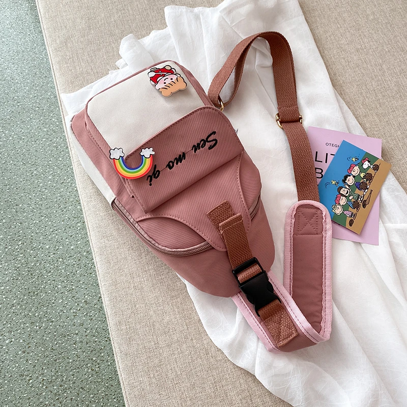 

Корейская версия диагональной сумки для детей, милая простая Холщовая Сумка, модный дорожный рюкзак для учеников начальной школы