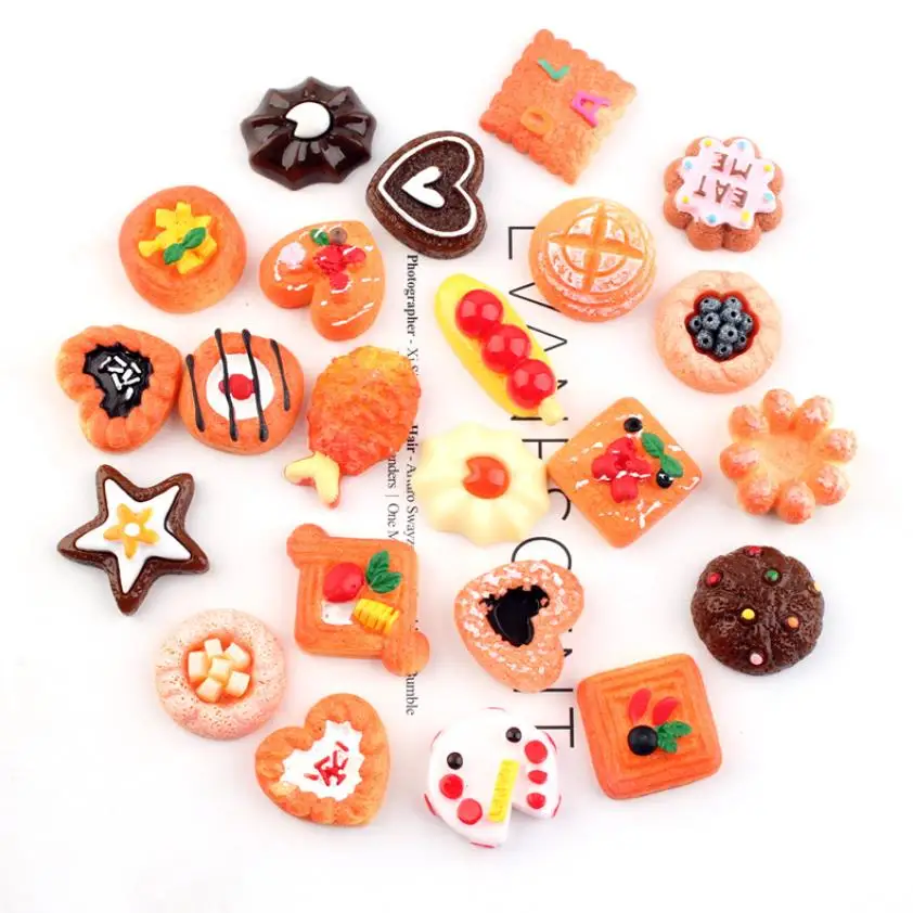 simulation food resin cabochon flatbacks fake bread cookies dessert phone case decoration craft diy scrapbooking accessories free global shipping