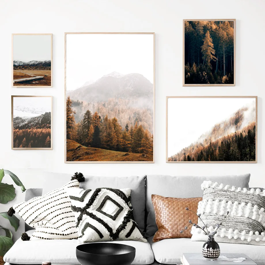 Настенная картина красного леса сосновые деревья Горный пейзаж настенная