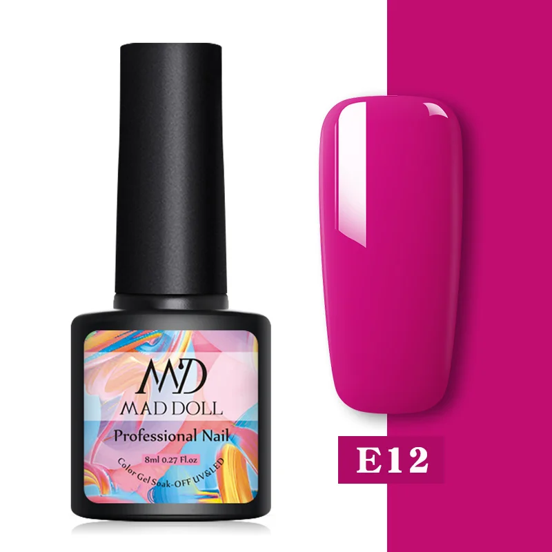 E12 MAD DOLL, 8 мл, Гель-лак для ногтей, красный, синий, фиолетовый, смешанные цвета, отмачивается от УФ-лака, долговечный гель для дизайна ногтей - Цвет: E12