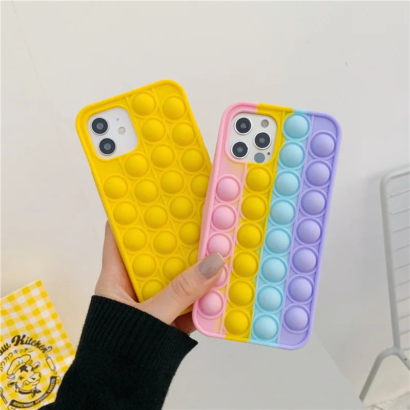

Push pop bubble squeeze Silicone phone case For IPhone 11 12 Pro Max Bubble Cover iphone 11 cases for women Half-wrapped Case