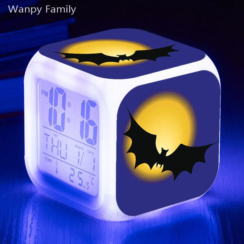 Ghost Festival Bat Halloween Alarm Clock LED Big Screen Digital Kids Gift 7 Color Glowing Multifunction Desktop | Дом и сад