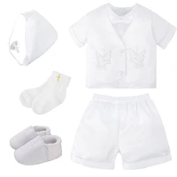 baby boys baptism suits infant white cartoon dove newborn short sleeve bow tie topsshortsvesthat christening clothes costume