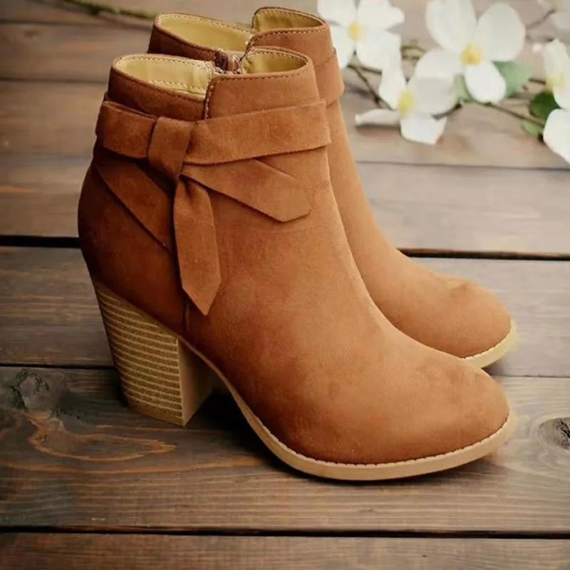 

Women Ankle Boots Autumn Square Heels Women Boots High Heels Boots Women's Shoes Plus Size 35-43 Zipper Boots Botas Mujer
