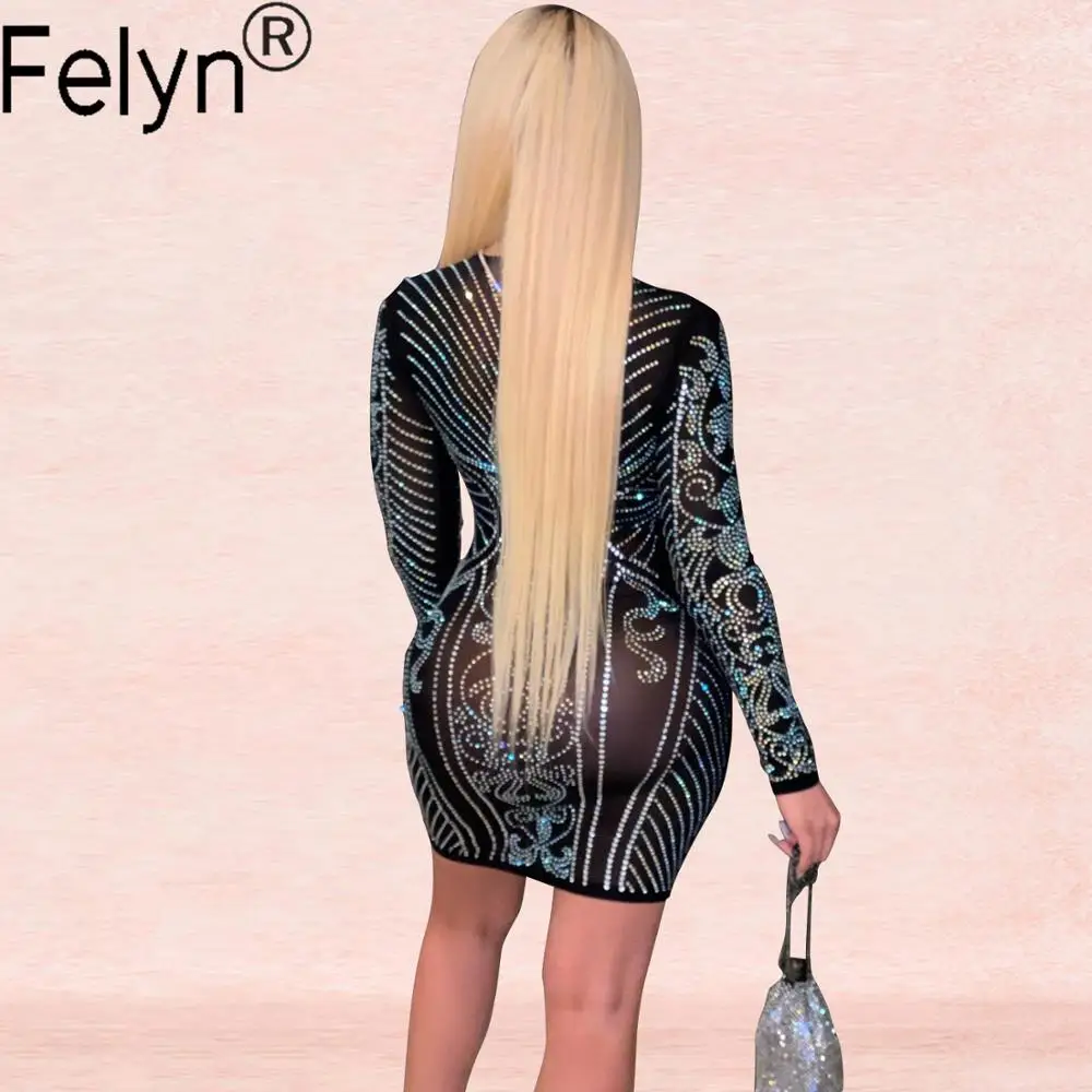 Платье мини с блестками прозрачное V-образным вырезом летнее BB3371 2020 | Женская