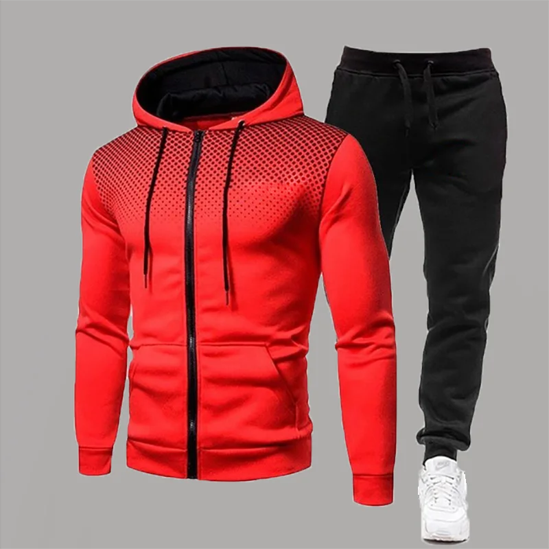 

Men's Sports 2-Piece Fashion Dot Pattern Zipper Hooded Sweatshirt Solid Pants Fitness Exercise Leisure Sports Suit