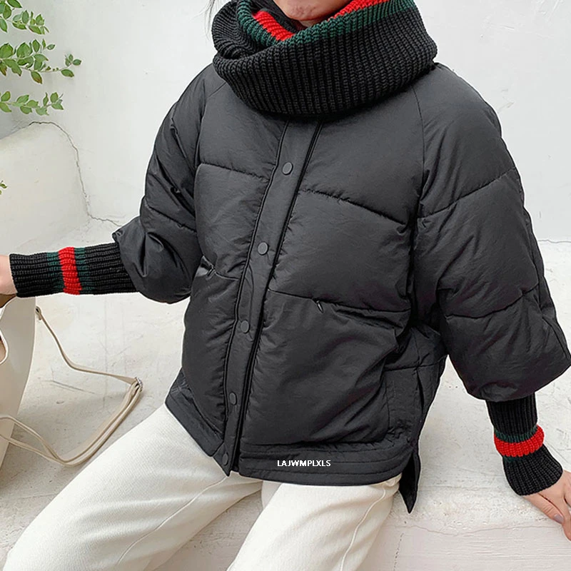 Женская куртка с шарфом Толстая теплая длинным рукавом и круглым вырезом пуховик