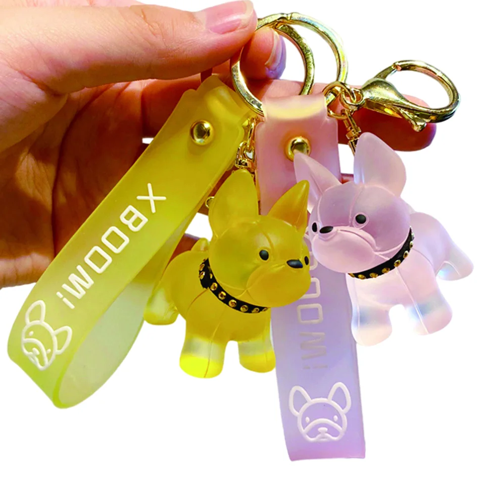 

Модный брелок в стиле панк с французским бульдогом, женский брелок с подвеской для сумки, прозрачный цветной брелок с собакой, мужской брело...