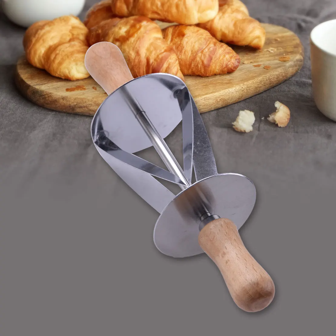 

LETAOSK 304 Stainless Steel 6x19.7cm Croissant Rolling Pin Pastry Dough Roller Cutter Bread Slicer Baking DIY Tool