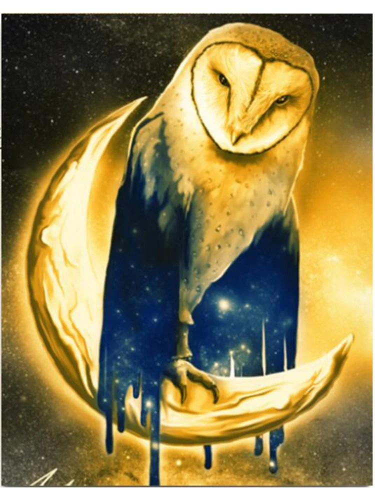 Полная Алмазная вышивка с Луной Сова 5d алмазная живопись Стразы изображение