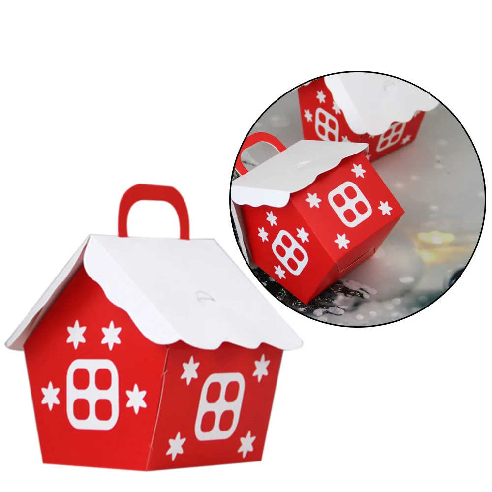 

20PCS European Style Holiday With Hand Gift New Christmas House Candy Box Red Small House Wedding Candy Packaging Box