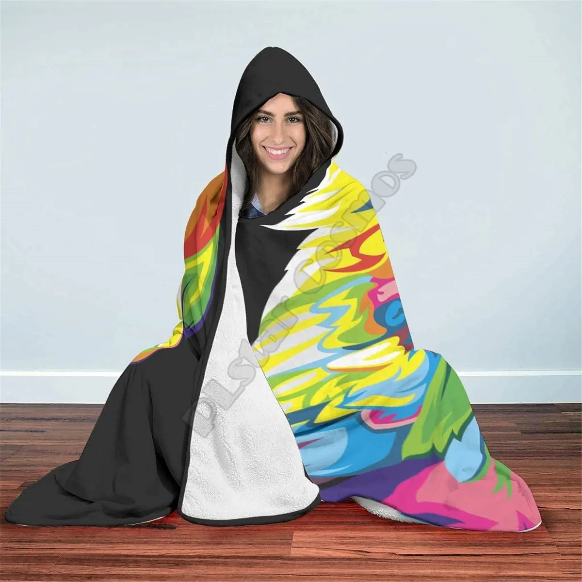 

PLstar Cosmos Animal Colorful Elephant Hooded Blanket 3D Printed Wearable Blanket Adults men women kids Boy Girl Blanket