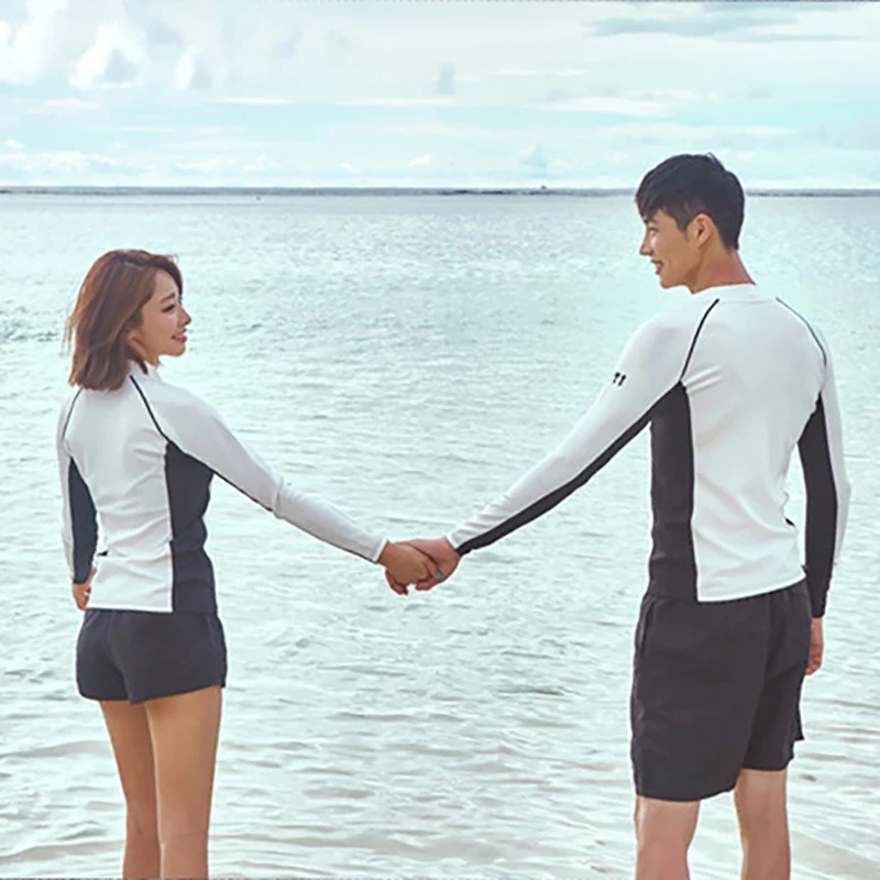 Летний Новый комбинированный купальник контрастных цветов с длинным рукавом для