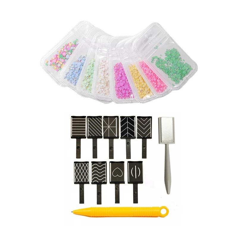 

11Pcs Nail Art Tool Magnet Pen with ​8Pcs Luminous Crystal Mixed Size Nail Art Rhinestone Ornaments