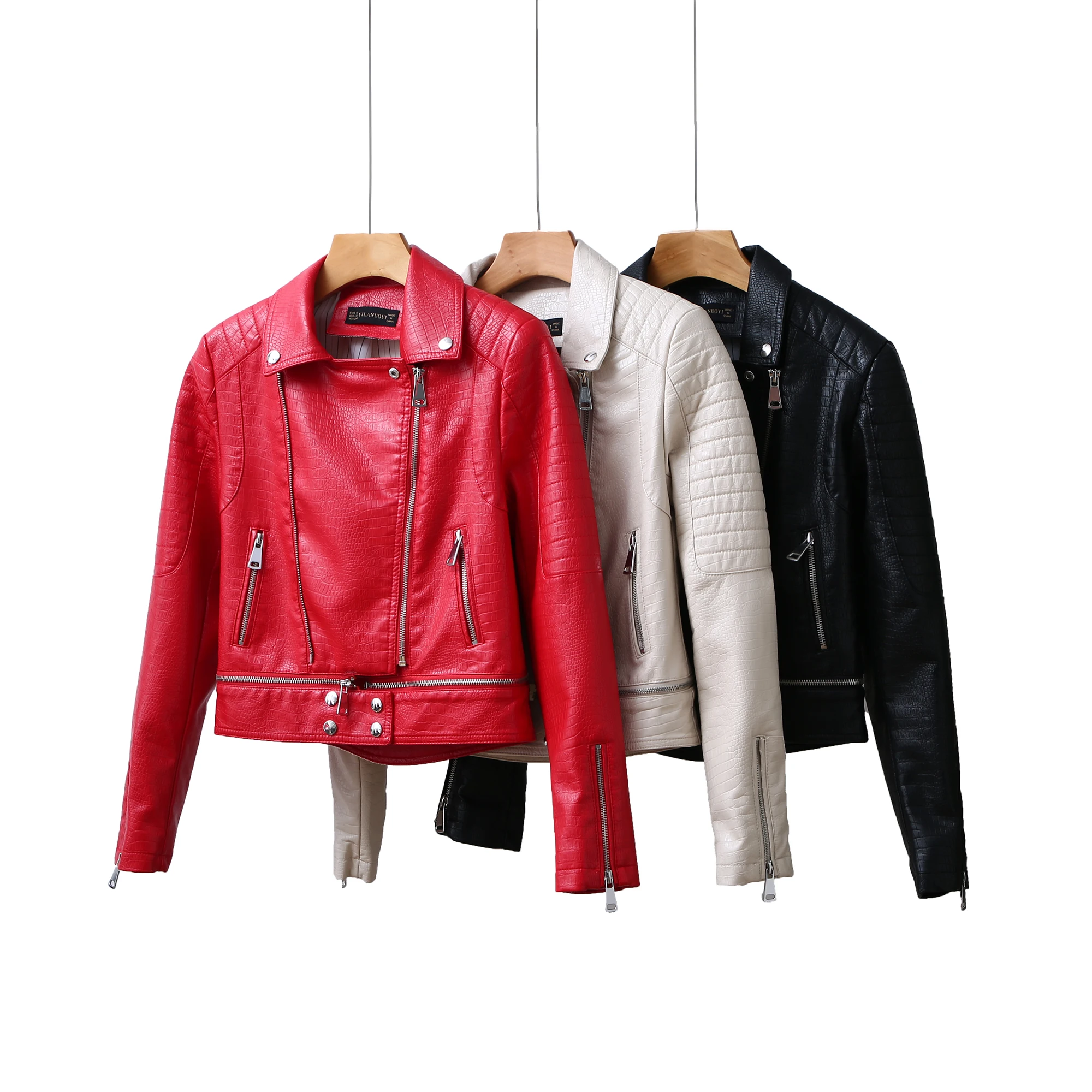 Hot New Fashion Women Motorcycle PU Leather Jackets Female Autumn Short Epaulet Zippers Coat Black Beige Red Outwear | Женская одежда