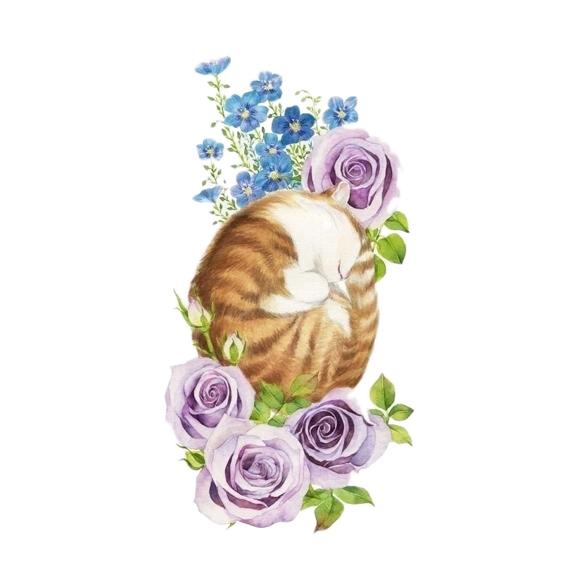 

9.1CM*17.4CM Cute Cat Sleeping In The Flowers PVC Motorcycle Car Sticker