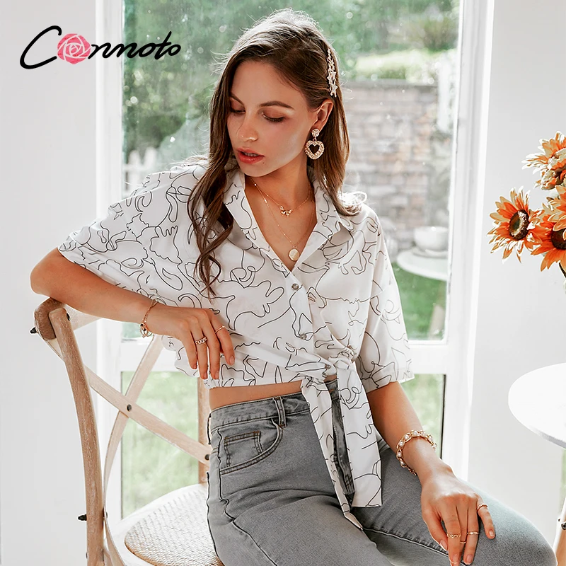 Conmoto летние белые сексуальные повседневные женские блузки уличная одежда