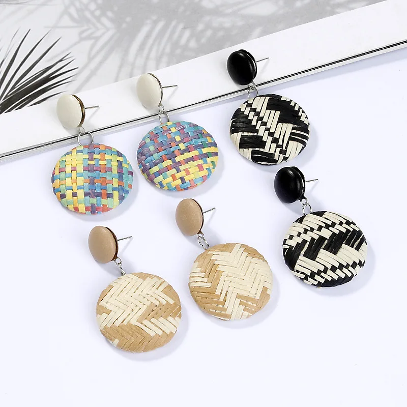 Женские богемные деревянные плетеные соломенные геометрические свисающие