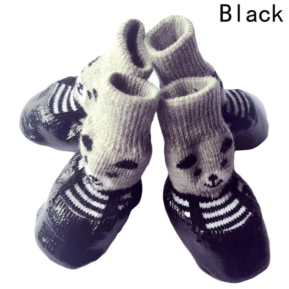 

4pcs Set Cute Cotton Rubber Pet Dog Shoes Waterproof Non-slip Dog Rain Snow Boots Socks For Puppy Large Small Cats Dogs